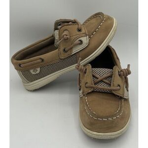 Sperry Little‎ Kids Shorerider Jr Boat Shoes Tan Leather 10.5M Display Shoes NEW